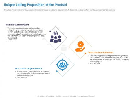 Unique selling proposition of the product target audience ppt presentation icon