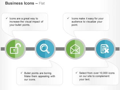 Unlocked search open mail delete document ppt icons graphics
