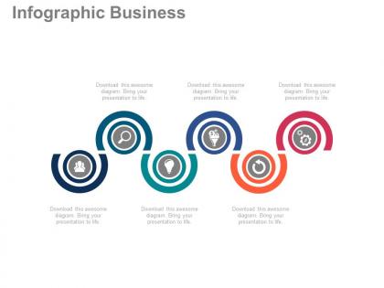 View six staged circle chart and icons for business information flat powerpoint design