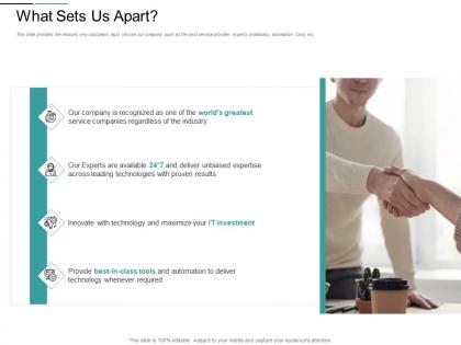 What sets us apart of the industry ppt powerpoint presentation icon elements