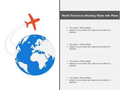 World travel icon showing globe with plane