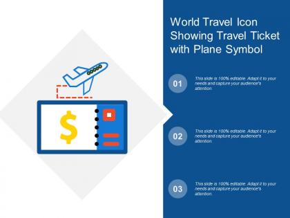 World travel icon showing travel ticket with plane symbol