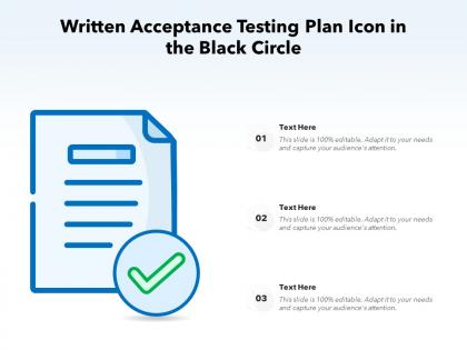 Written acceptance testing plan icon in the black circle