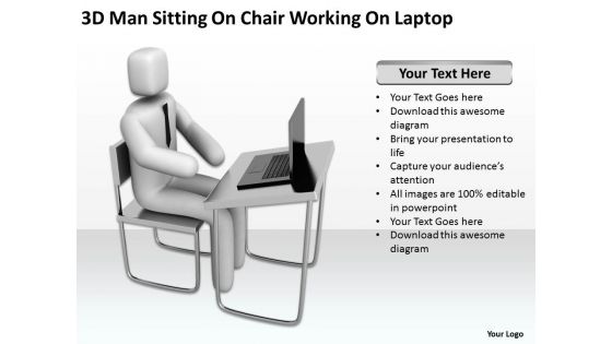 3d man sitting on chair working on laptop ppt graphic icon