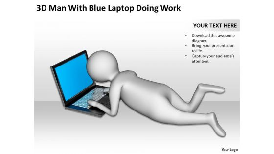 3d man with blue laptop doing work ppt graphics icons powerpoint