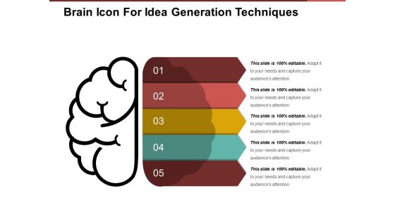 Brain icon for idea generation techniques sample of ppt presentation