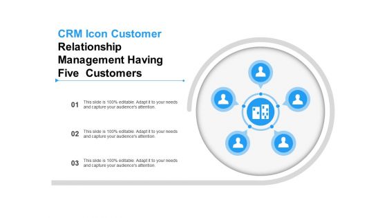 Crm icon customer relationship management having five customers