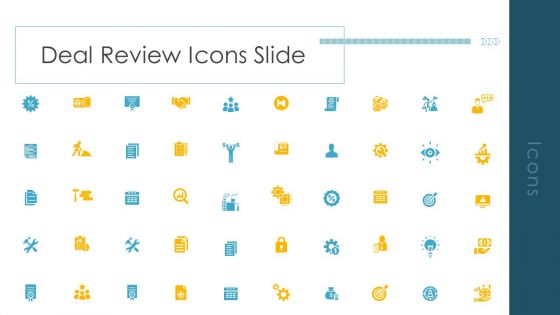 Deal review icons slide ppt portfolio samples