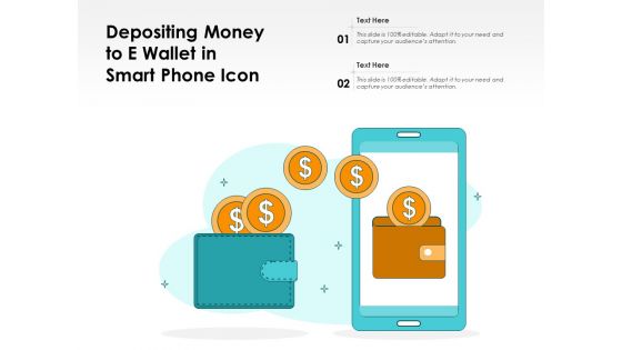 Depositing money to e wallet in smart phone icon