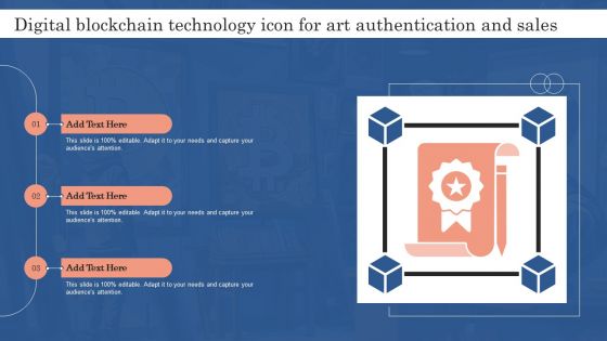 Digital Blockchain Technology Icon For Art Authentication And Sales Ppt Example