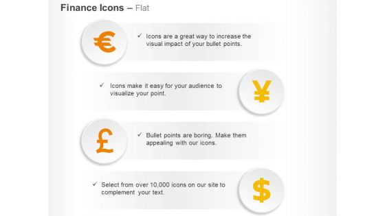 Euro pound yen dollar currencies ppt icons graphics