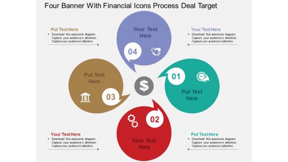 Four banner with financial icons process deal target flat powerpoint design