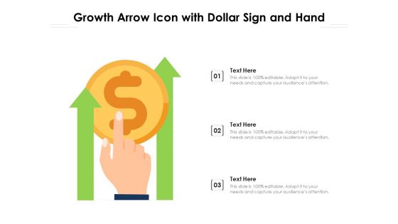 Growth arrow icon with dollar sign and hand