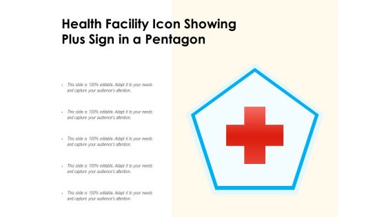 Health facility icon showing plus sign in a pentagon