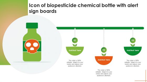 Icon Of Biopesticide Chemical Bottle With Alert Sign Boards