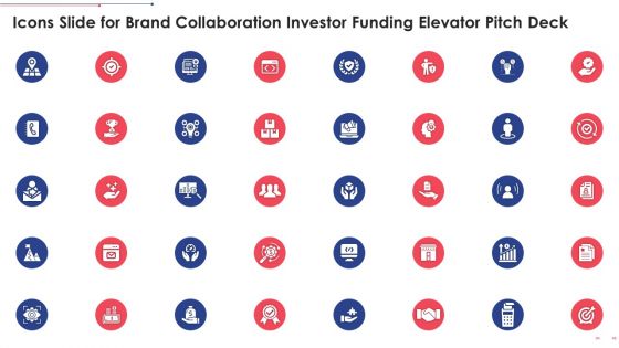 Icons Slide For Brand Collaboration Investor Funding Elevator Pitch Deck