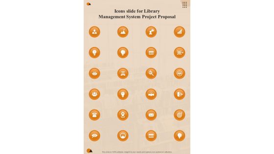 Icons Slide For Library Management System Project Proposal One Pager Sample Example Document