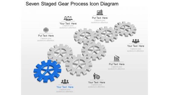 Ml seven staged gear process icon diagram powerpoint template slide