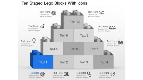 Ni ten staged lego blocks with icons powerpoint template slide