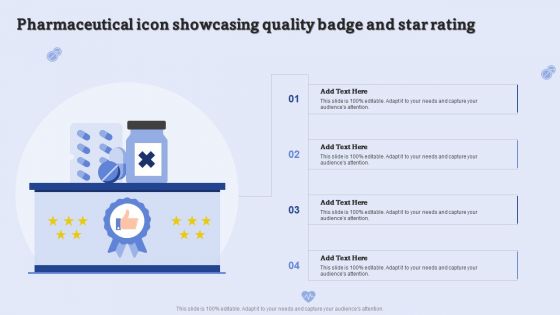 Pharmaceutical Icon Showcasing Quality Badge And Star Rating