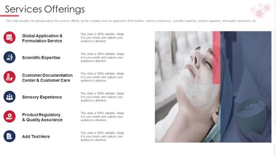 Services offerings beauty and personal care product ppt icons