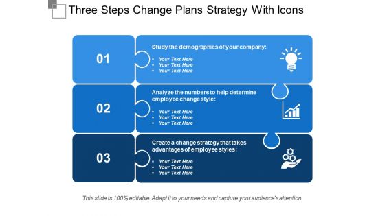Three steps change plans strategy with icons