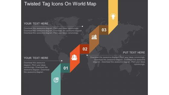 twisted_tag_and_icons_on_world_map_ppt_presentation_slides_Slide01